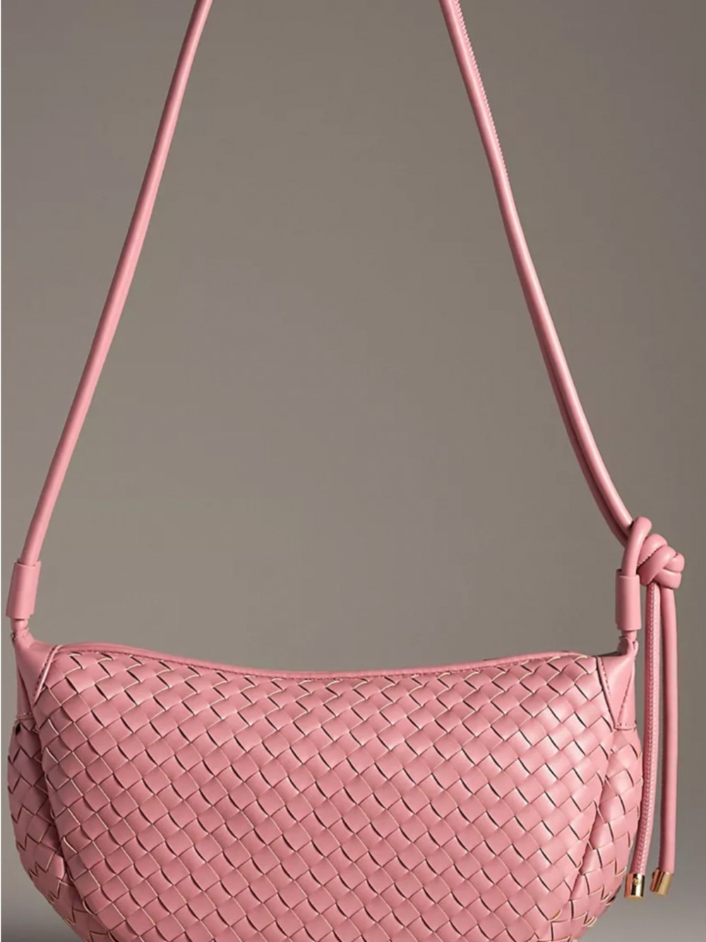 Woven Shoulder Bag in Dusty Rose with Knotted Strap